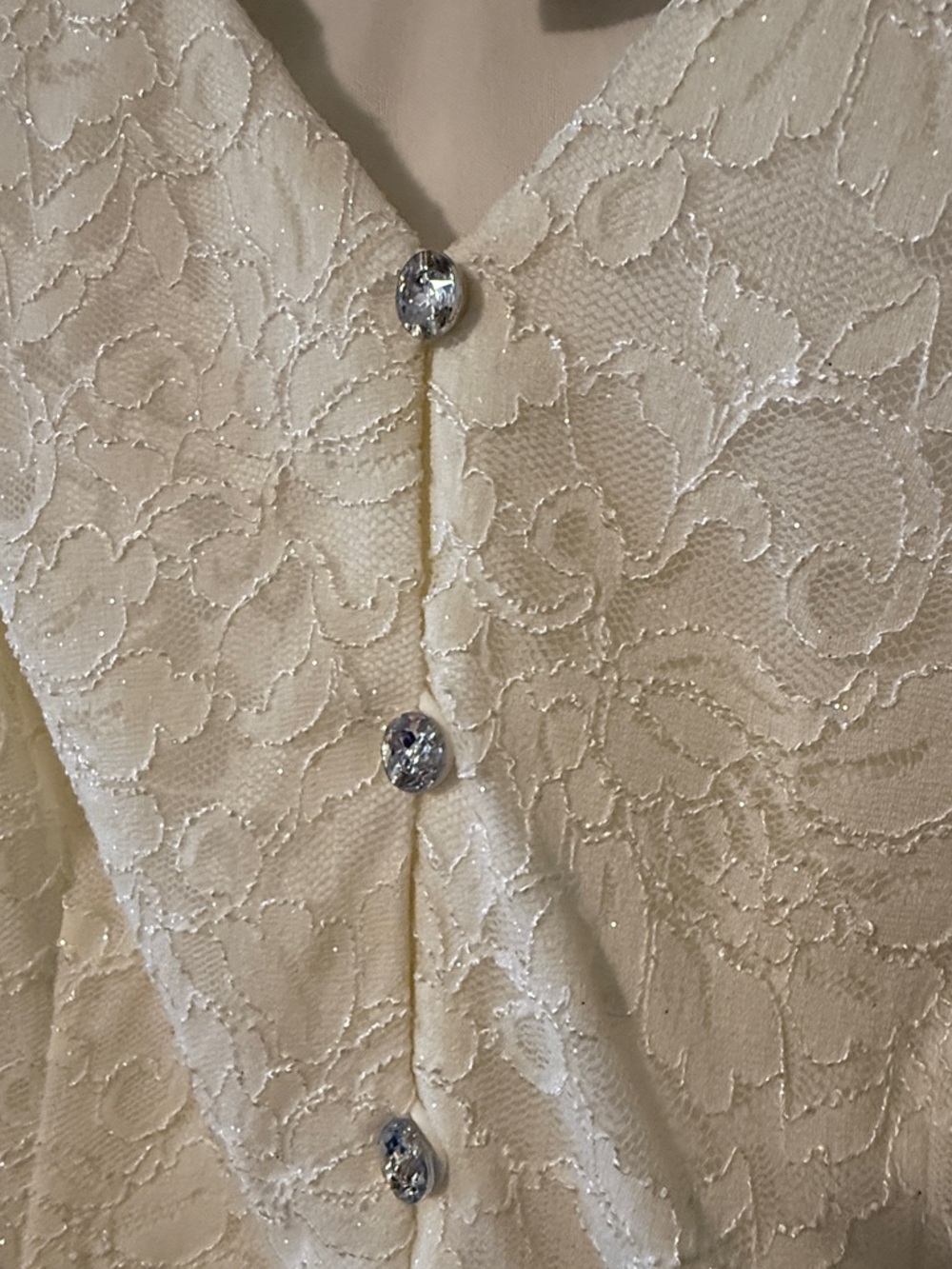 Alex Evenings Cream Lace Blouse with Sheer Long Sleeves - Picture 4 of 4